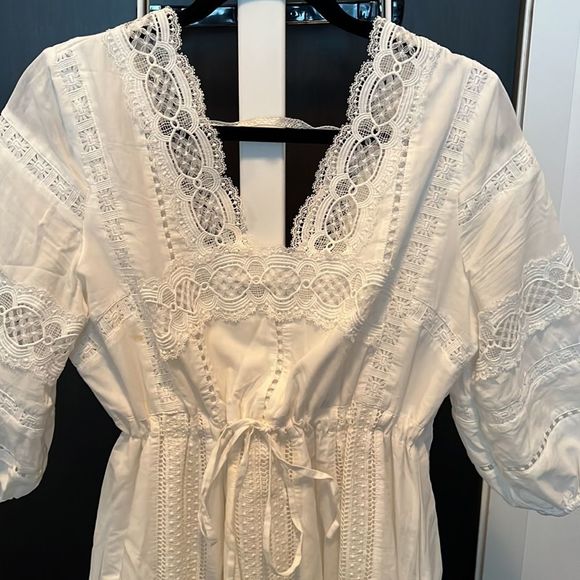 Eri + ali from Anthropologie - white mini/midi dress with lace details - small - Picture 2 of 5